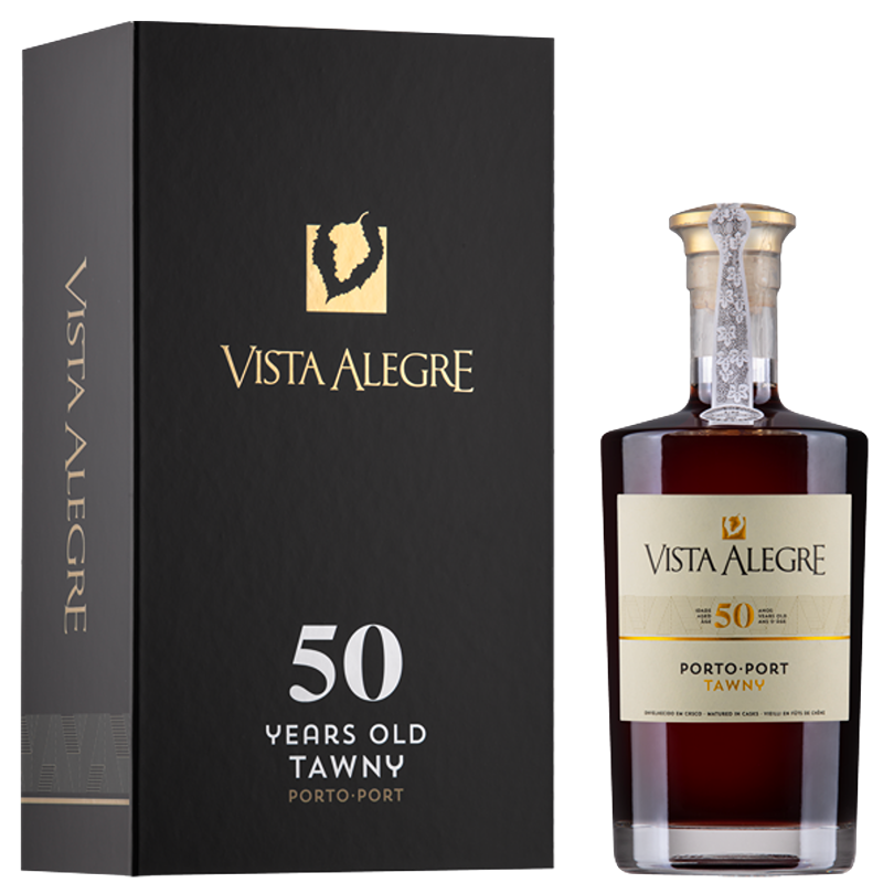 Vinho do Porto Vista Alegre 50 Anos da marca Vallegre, garrafa elegante com rótulo comemorativo.