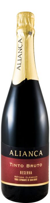 Espumante Aliança Bruto Tinto, garrafa de vinho espumante com rótulo azul e dourado, estilo elegante e sofisticado.