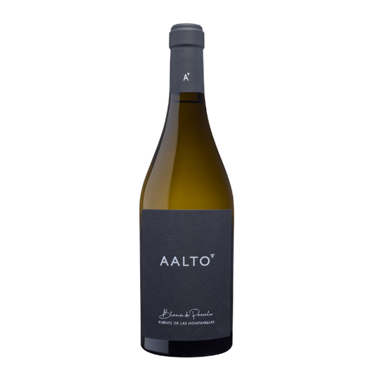 Taça de vinho branco Aalto Branco, vinho do mundo, com garrafa de vinho branco e taça em destaque.