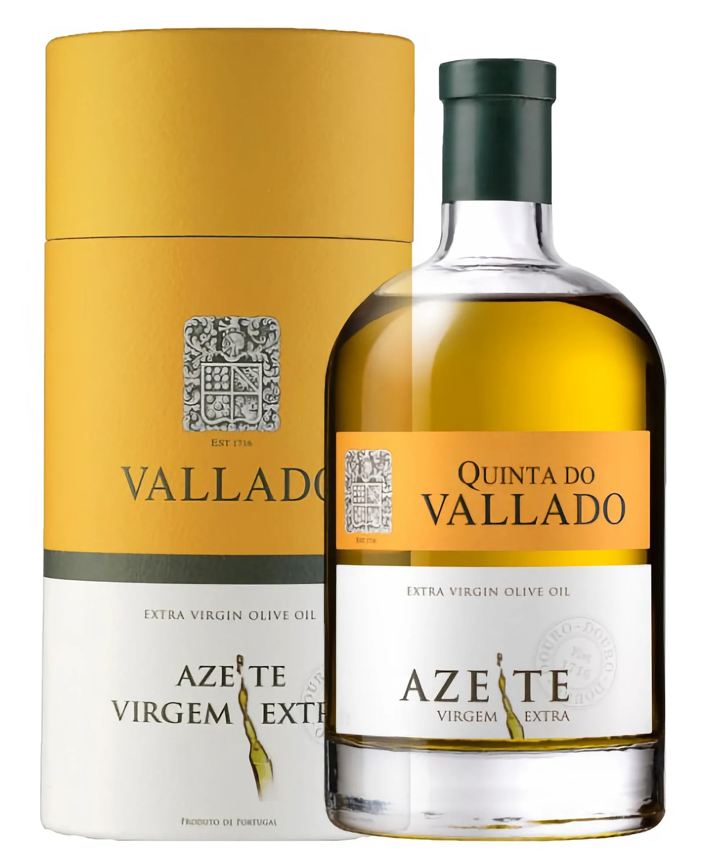 Azeite virgem extra Quinta do Vallado da marca Miraramos, garrafa de vidro com rótulo elegante e azeite dourado visível.