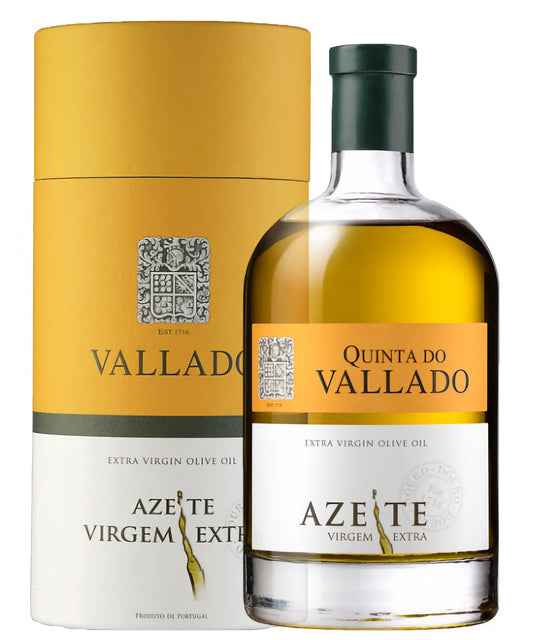 Azeite virgem extra Quinta do Vallado da marca Miraramos, garrafa de vidro com rótulo elegante e azeite dourado visível.