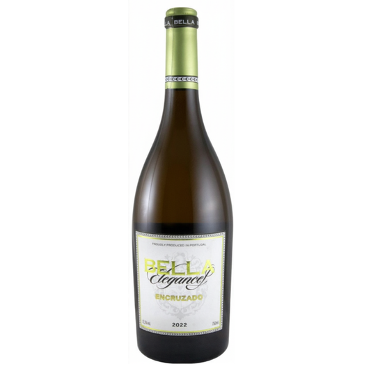 Vinho branco Bella Elegance Encruzado 2022 da Fladgate Still & Sparkling Wines, garrafa com rótulo elegante.