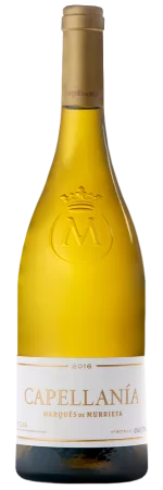 Taça de vinho Murrieta Capellania Reserva, vinhos do mundo, com destaque para rótulo e cor do vinho tinto.