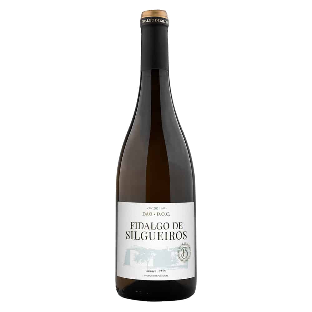 Taça de vinho branco Fidalgo de Silgueiros Branco 2021, garrafa de vinho branco elegante em uma taça.