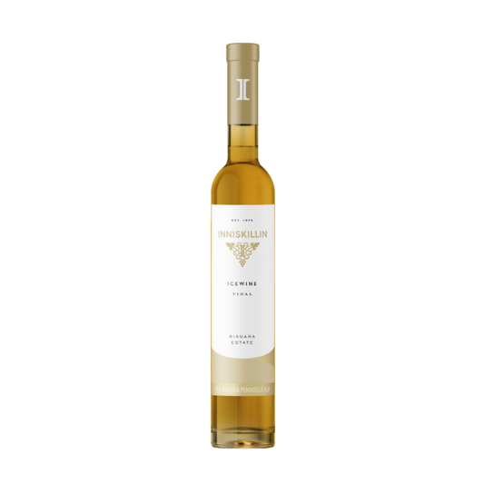 Vinho Inniskillin Ice Wine Pearl de Colheita Tardia com garrafa e rótulo da marca Garrafeira, excelente para degustação.