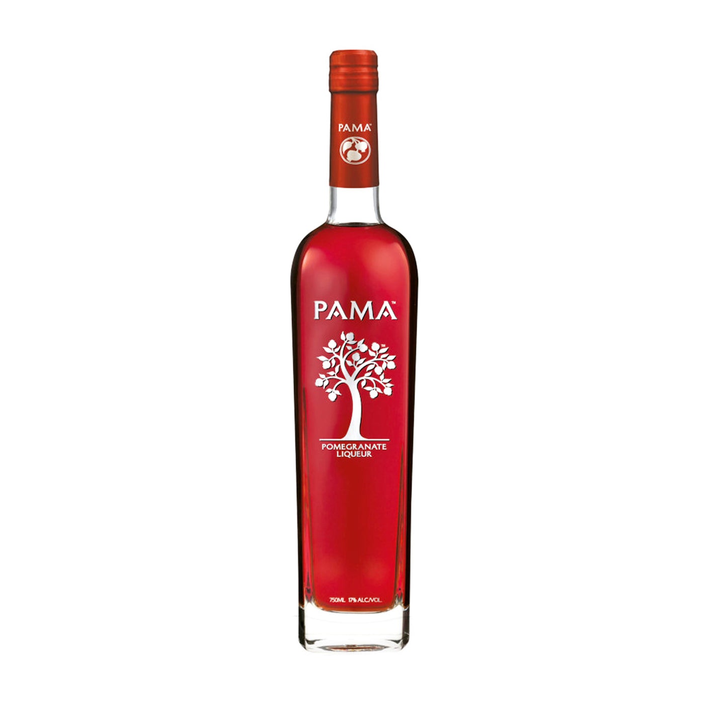 Licor Pama de romã em garrafa de 750ml, bebida alcoólica com sabor de romã natural e vibrante.