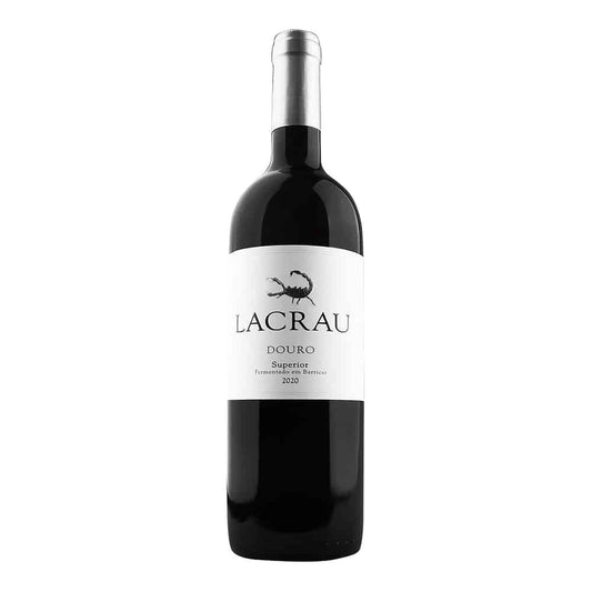 Vinho Lacrau Superior Branco 2020 da Secret Spot Wines, garrafa de vinho branco com rótulo branco e detalhes dourados.