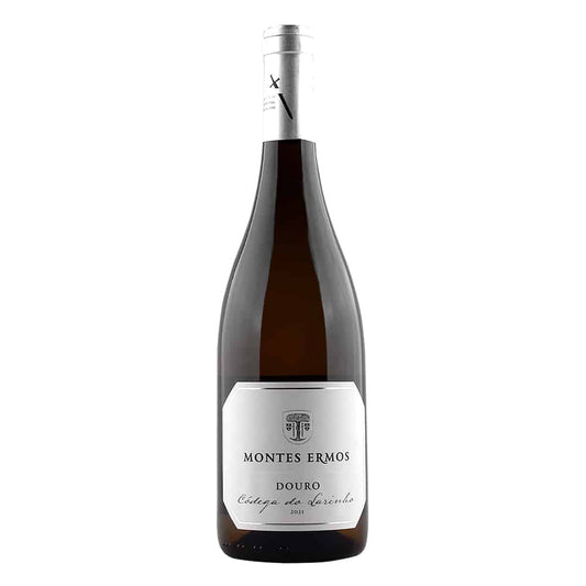 Vinho branco Montes Ermos Códega do Larinho, 2021, produzido pela Adega Cooperativa de Freixo de Espada à Cinta, garrafa de vinho branco.