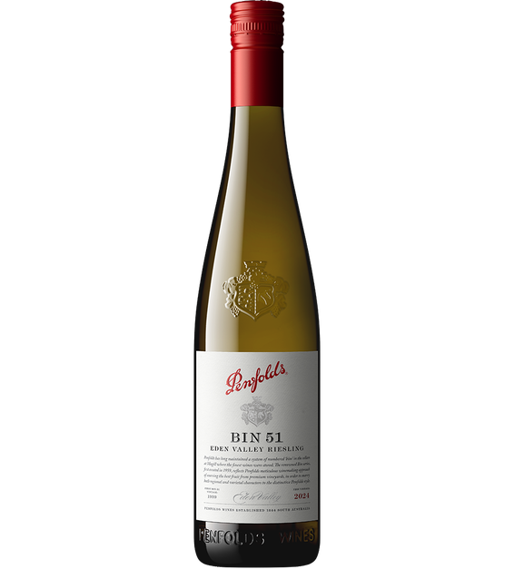 Vinho Penfolds Bin Riesling, garrafa de vinho branco do mundo, rótulo branco e dourado, destaque na imagem.