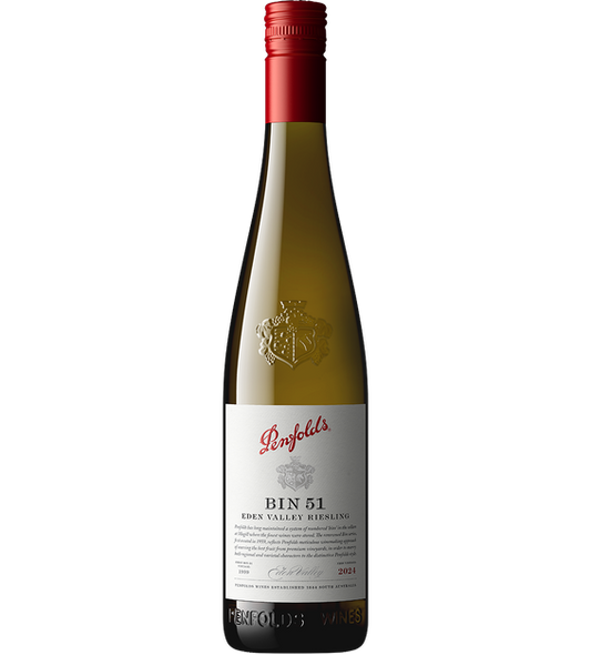 Vinho Penfolds Bin Riesling, garrafa de vinho branco do mundo, rótulo branco e dourado, destaque na imagem.