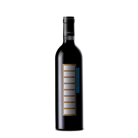 Vinho tinto Scala Coeli Touriga Nacional da marca Cartuxa, garrafa com rótulo elegante e vinho de cor rubi intenso.