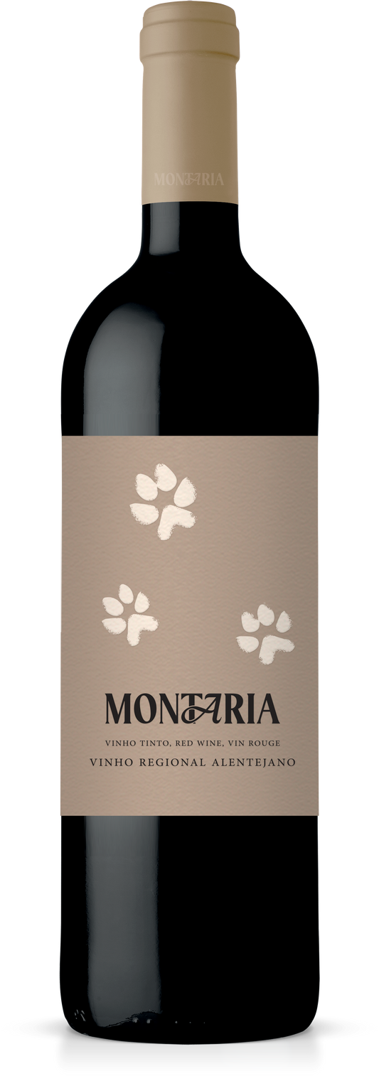 Garrafa de vinho tinto Montaria Tinto do Grupo Parras Wines, embalagem de 750ml, destaque na imagem.