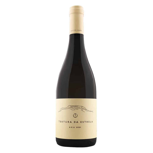 Vinho branco Textura da Estrela 2021 da Marcelo Wines, garrafa com rótulo branco e detalhes dourados, vista frontal.
