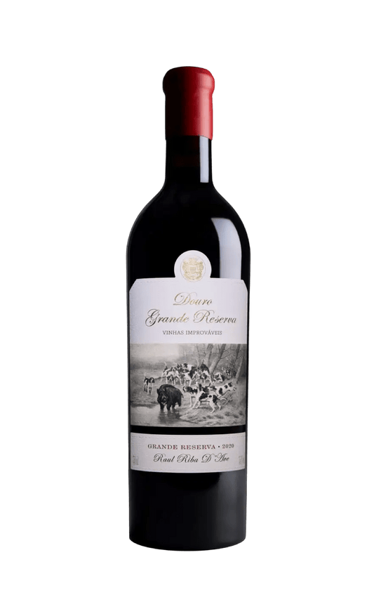 Vinhas Improváveis Grande Reserva de Raul Riba D'ave, garrafa de vinho tinto com rótulo elegante, destacando-se na imagem.