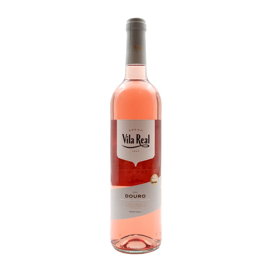 Vinho rosé Vila Real Colheita 2023, produzido pela Adega Cooperativa de Vila Real, com garrafa elegante e rótulo colorido.
