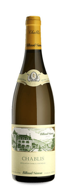 Vinho Billaud-Simon Chablis 2023, garrafa de vinho branco do mundo, destaque na imagem com rótulo elegante.