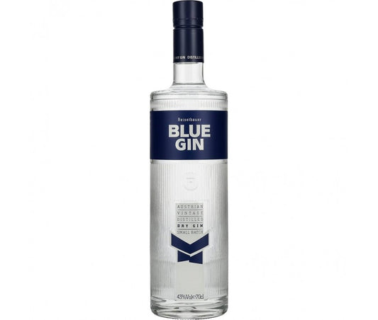 Garrafeira Gin Blue, destilado premium com garrafa azul, destaque na imagem com rótulo elegante e cor vibrante.