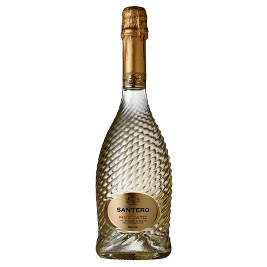 Espumante Moscato Santero Twist em garrafa de 750ml, com rótulo colorido e aparência borbulhante.