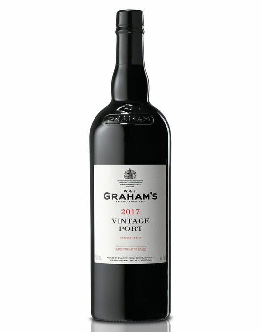 Graham’s Vintage 2017 Vinho do Porto da Symington Family Estates, garrafa de vinho tinto envelhecido e elegante.