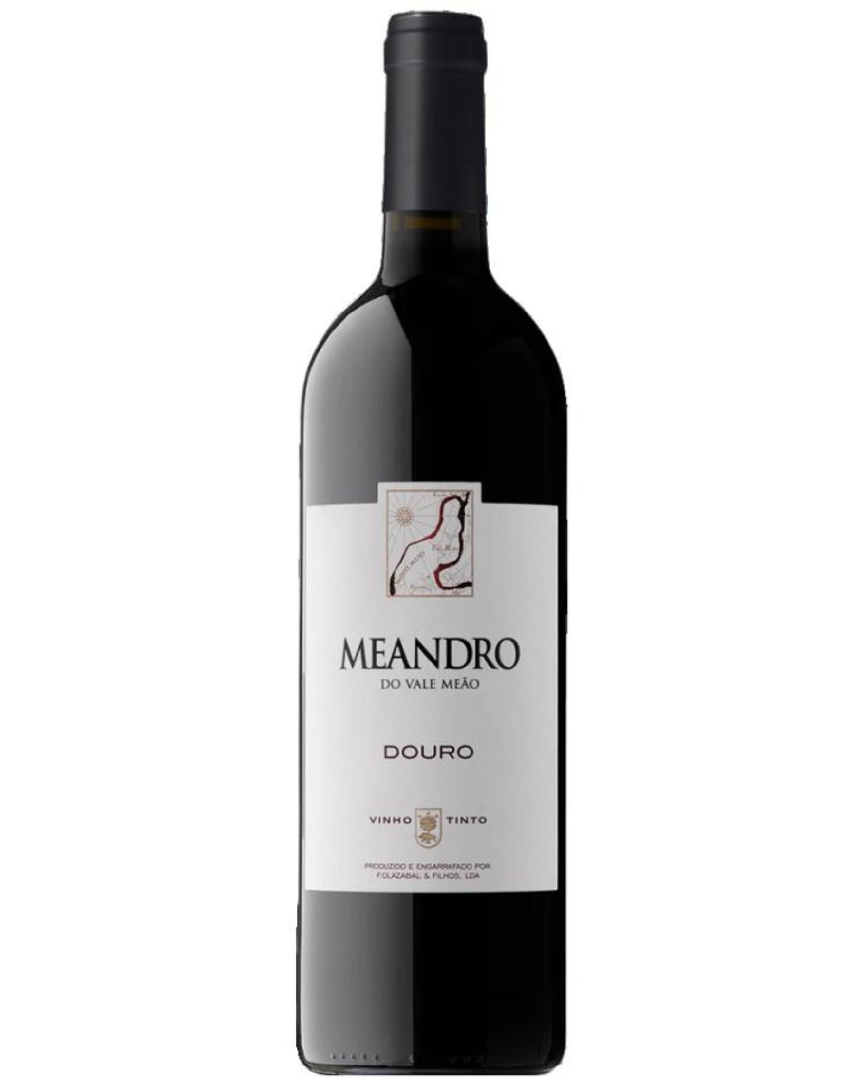 Vinho Meandro Tinto da F. Olazabal & Filhos, garrafa de vinho tinto com rótulo elegante e design sofisticado