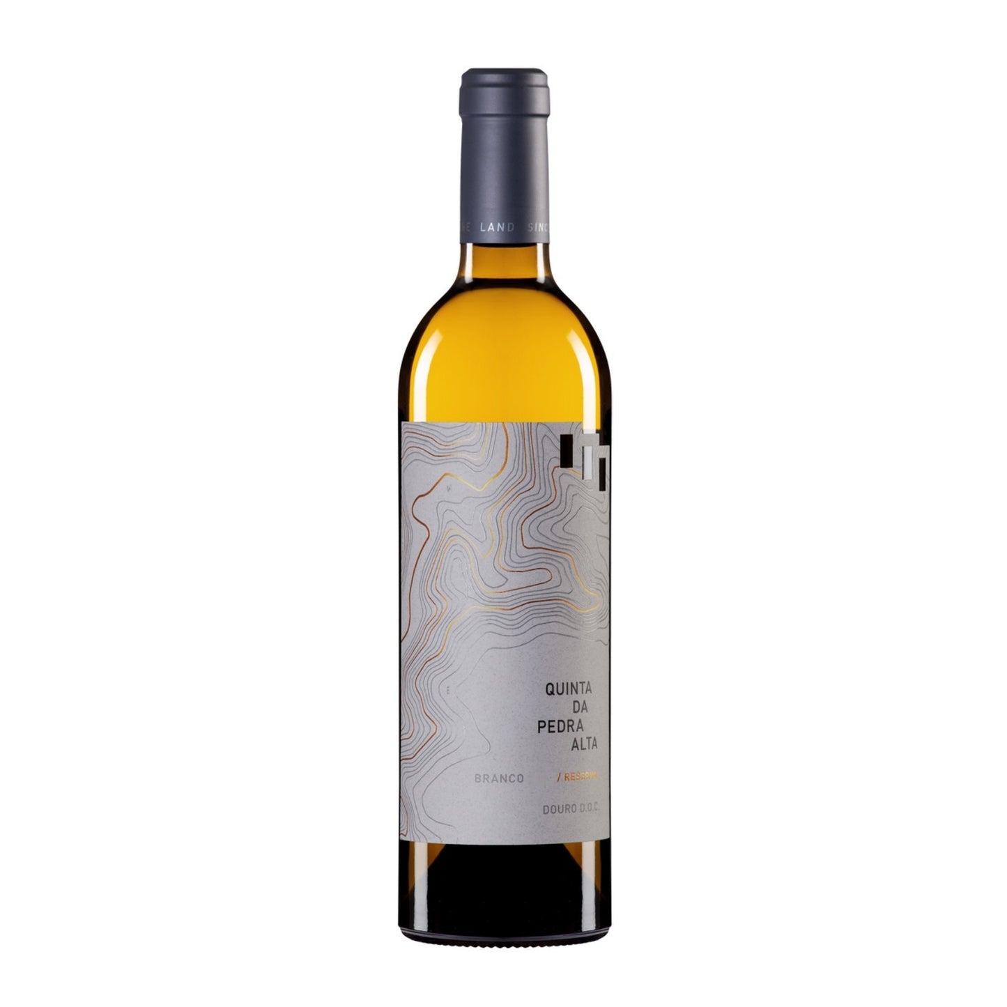 Vinho branco Quinta da Pedra Alta Reserva 2023, garrafa elegante com rótulo detalhado, destaque na imagem.