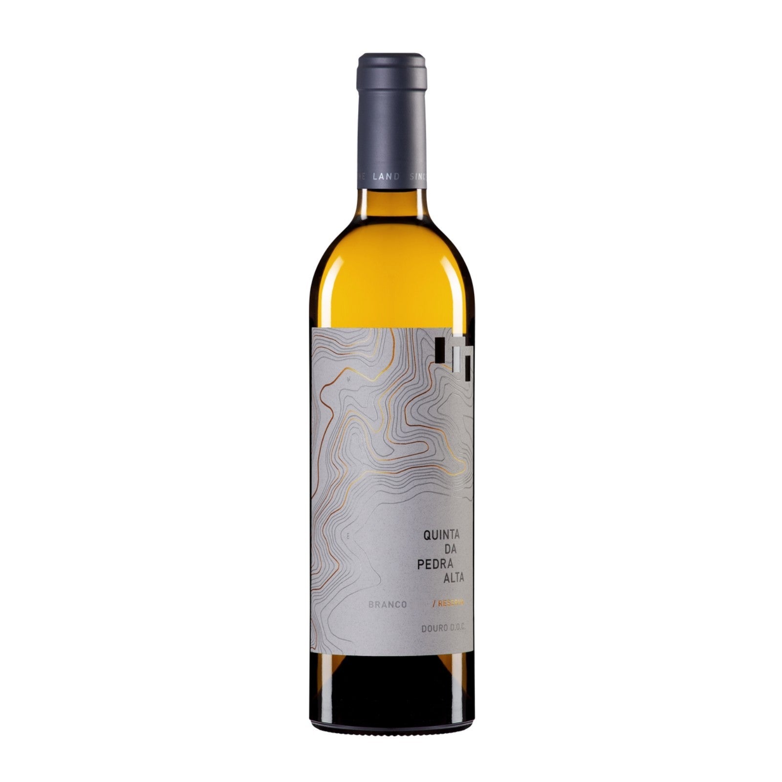 Vinho branco Quinta da Pedra Alta Reserva 2023, garrafa elegante com rótulo detalhado, destaque na imagem.