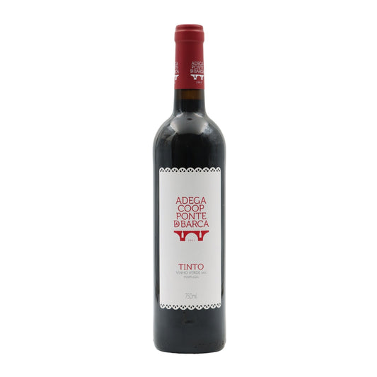 Vinho Verde Ponte da Barca Tinto Garrafeira, garrafa de vinho tinto com rótulo elaborado, apresentado em fundo neutro.