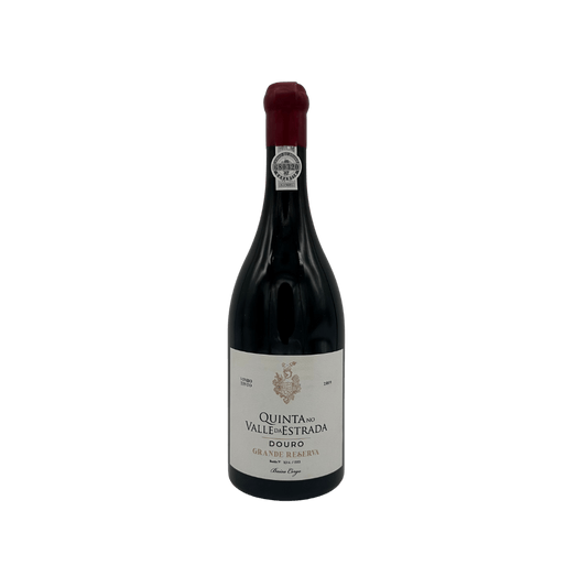 Vinho Quinta Valle da Estrada Grande Reserva Tinto, garrafa de vinho tinto com rótulo elegante, destaque para a marca Valle da Estrada.